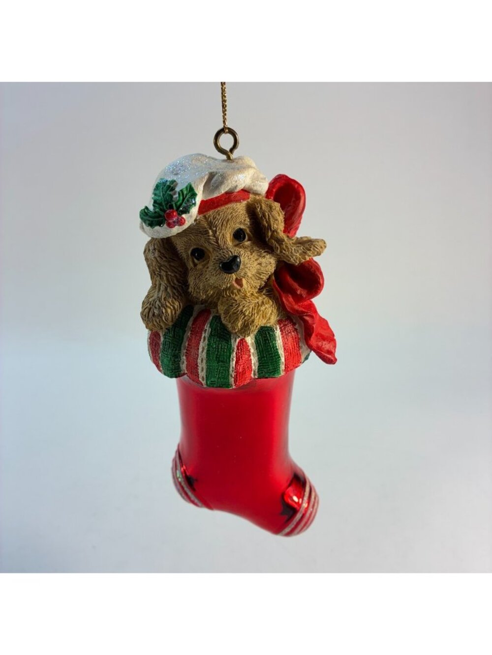 Dog Puppy In Stocking Resin Christmas European Style Glass Mouth Blown Ornament